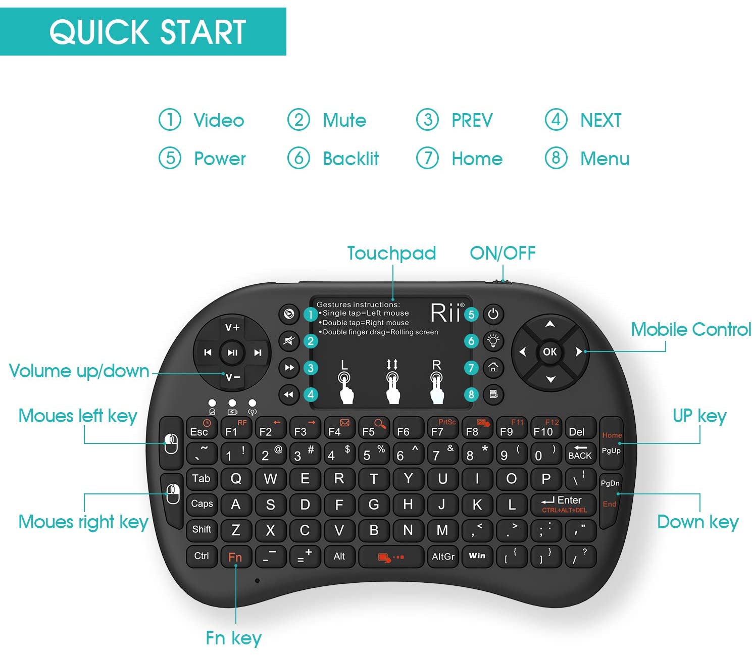 Mini Wireless Tastatur (US) inkl. Touchpad und Ladekabel